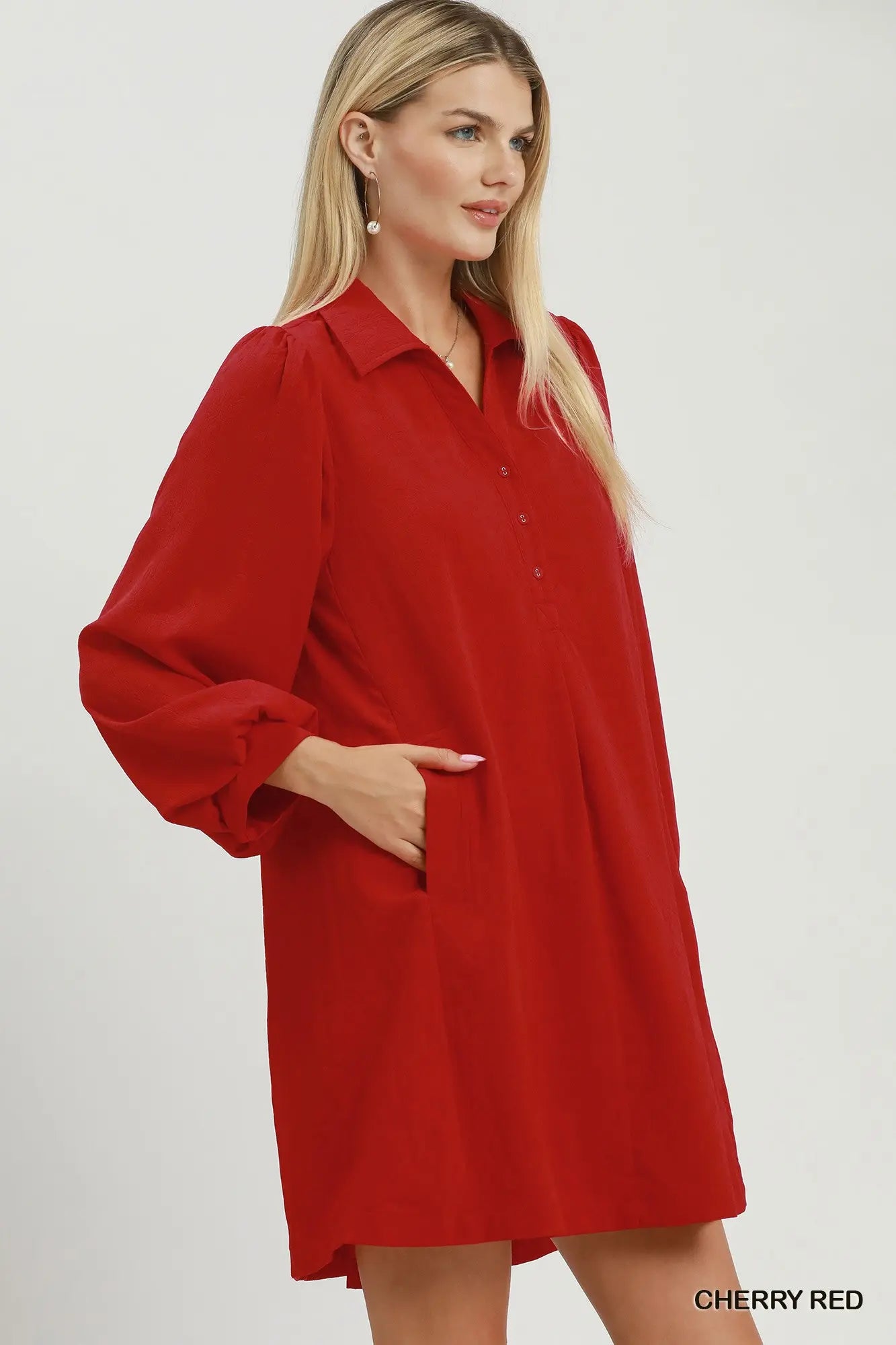 Cherry Red Jacquard Polo Dress