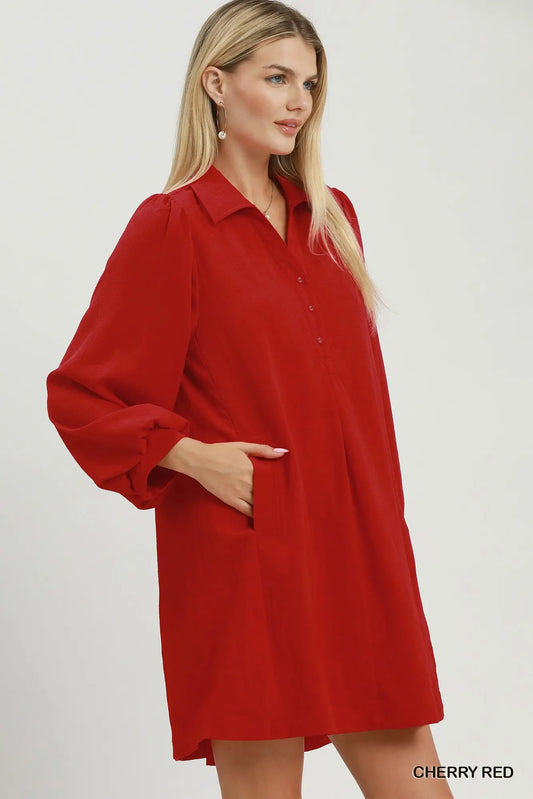 Cherry Red Jacquard Polo Dress
