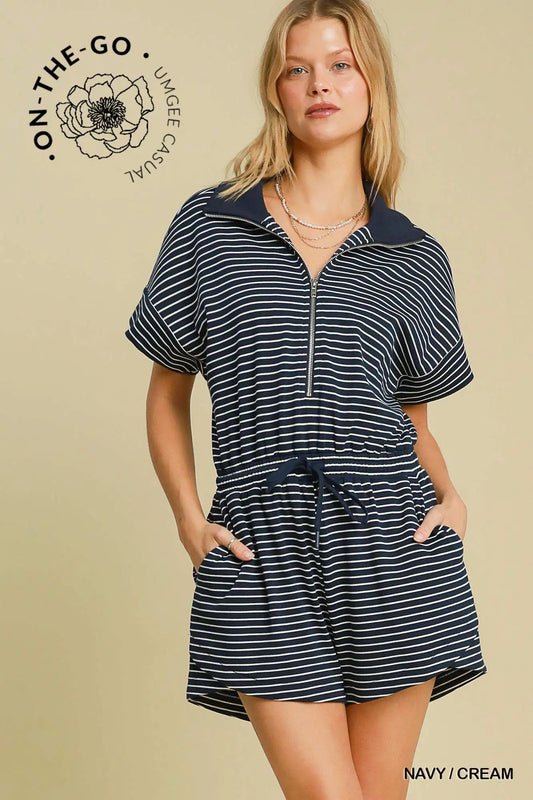 Navy & Cream Knitted Romper