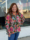 Olive Mix Abstract Print Button Down Blouse