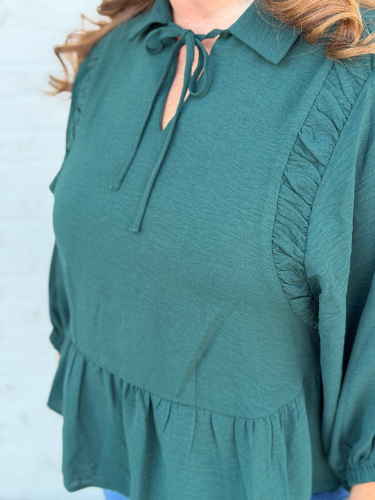 Hunter Green Peplum Blouse