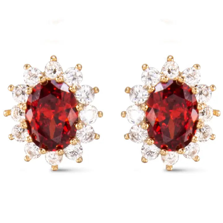 Gold Red Oval Earrings