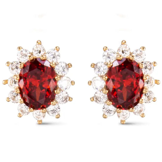 Gold Red Oval Earrings