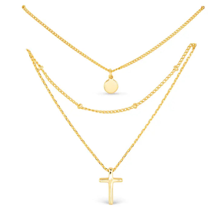 Gold Tri Layer Cross Necklace