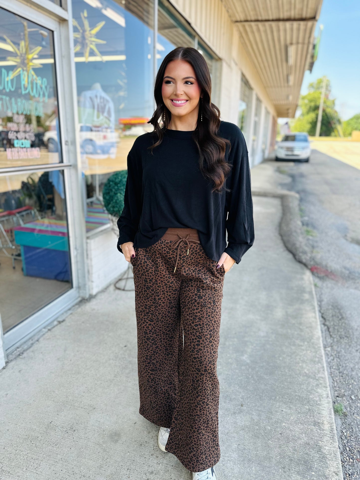 Brown Leopard Print Wide Leg Pants