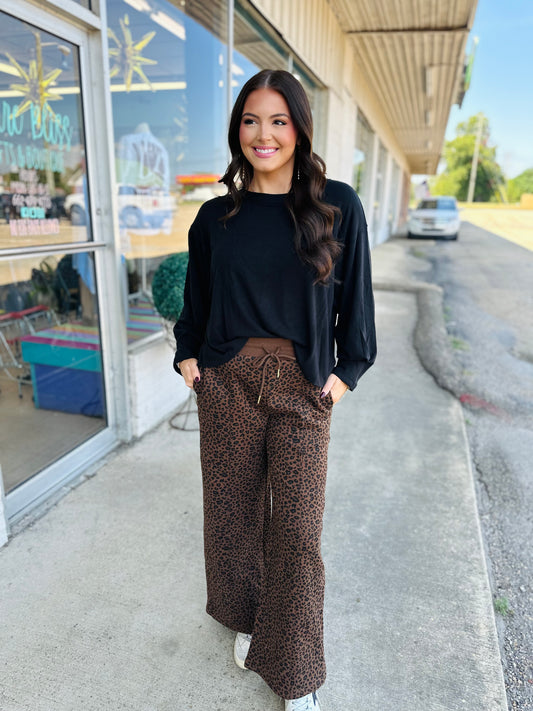 Brown Leopard Print Wide Leg Pants