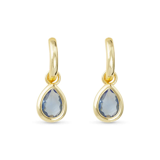 Gold Crystal Sapphire Teardrop Earrings
