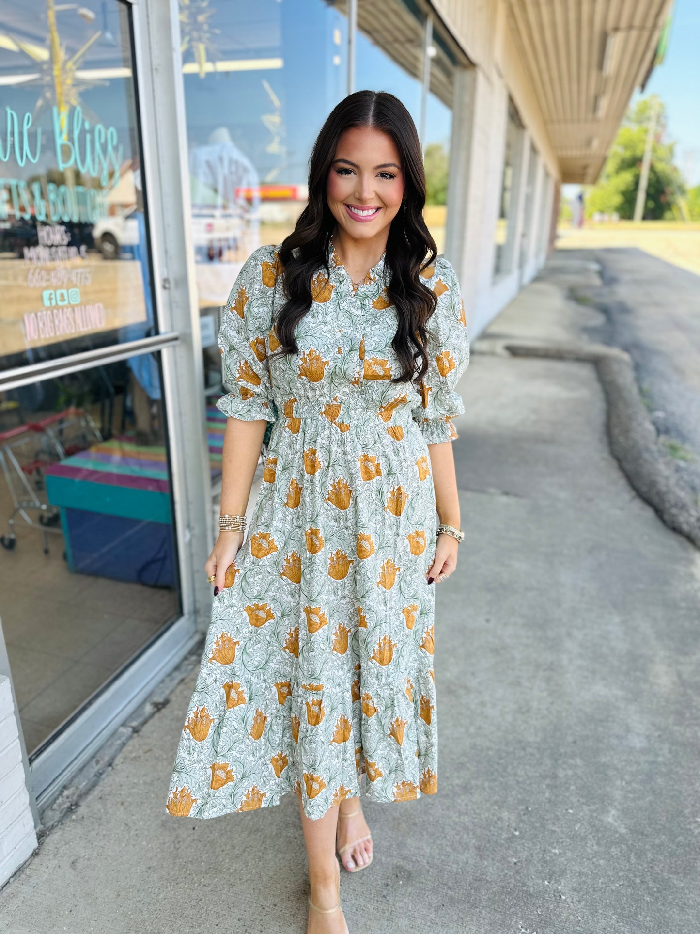 Off White Mix Abstract Print Midi Dress