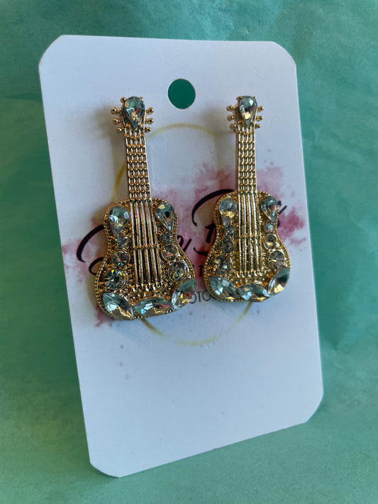 Gold Guitar Earrings