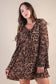 Mocha Leopard Printed Pleated Mini Dress