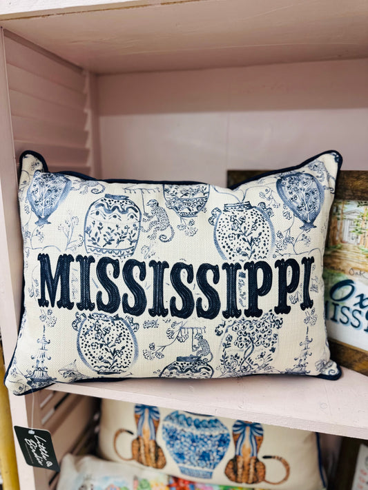 Monkey Pattern Hometown Pillow + Piping NAVY - MIssissippi