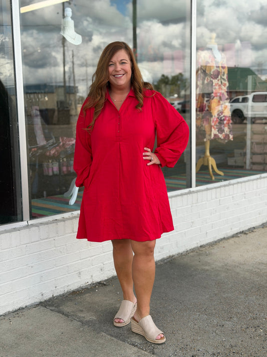 Cherry Red Jacquard Polo Dress