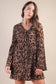 Mocha Leopard Printed Pleated Mini Dress