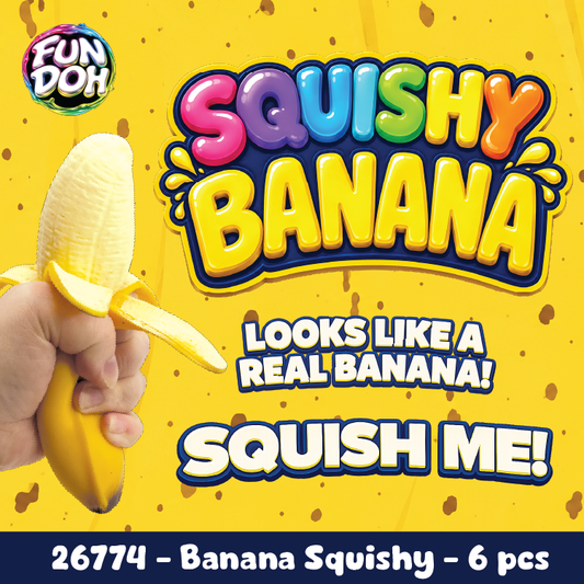 Fun Doh Squishy Banana Stress Relief Toy - 6/Display: Wholesale Price
