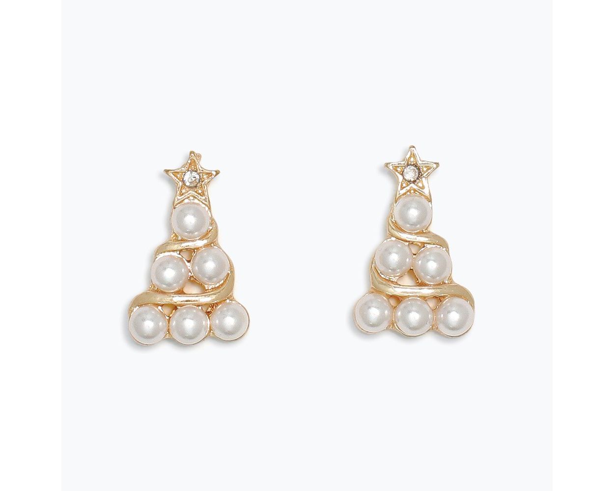 Pearl Christmas Trees in Gold Earrings