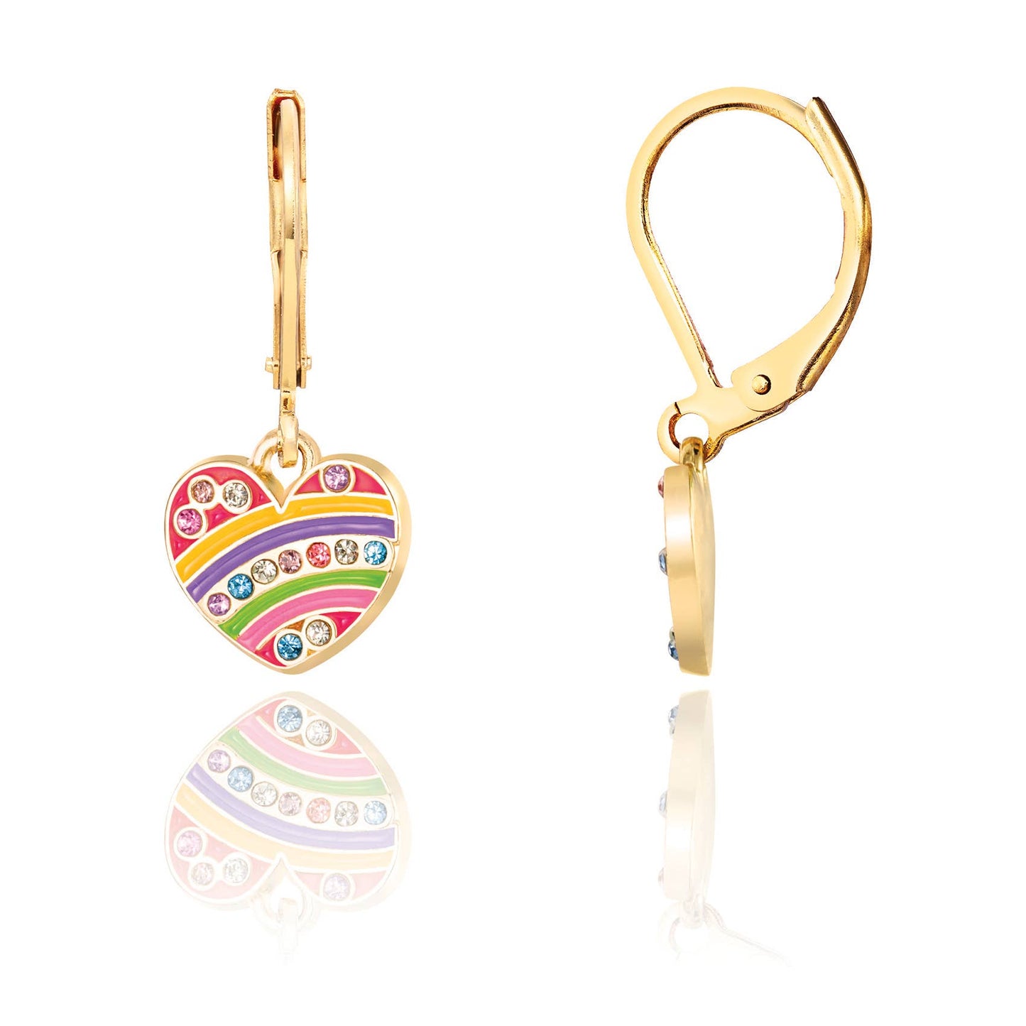 Crystal Rainbow Heart | Leverback Dangle Earrings