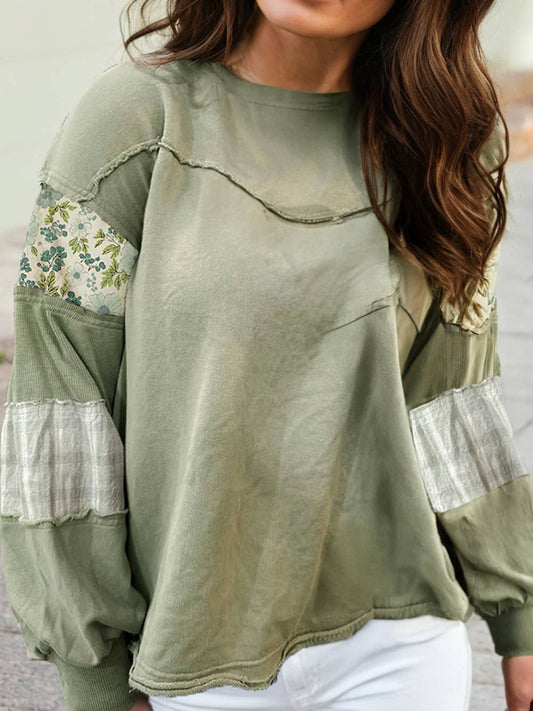Floral Plaid Mixed Sleeve Top