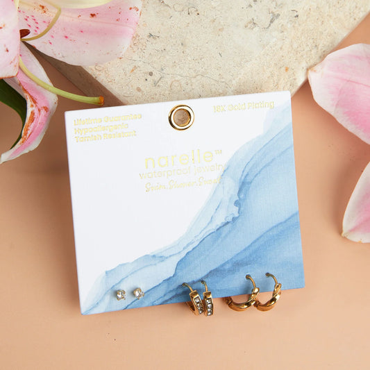 Pave Hoop Trio Gold Earrings