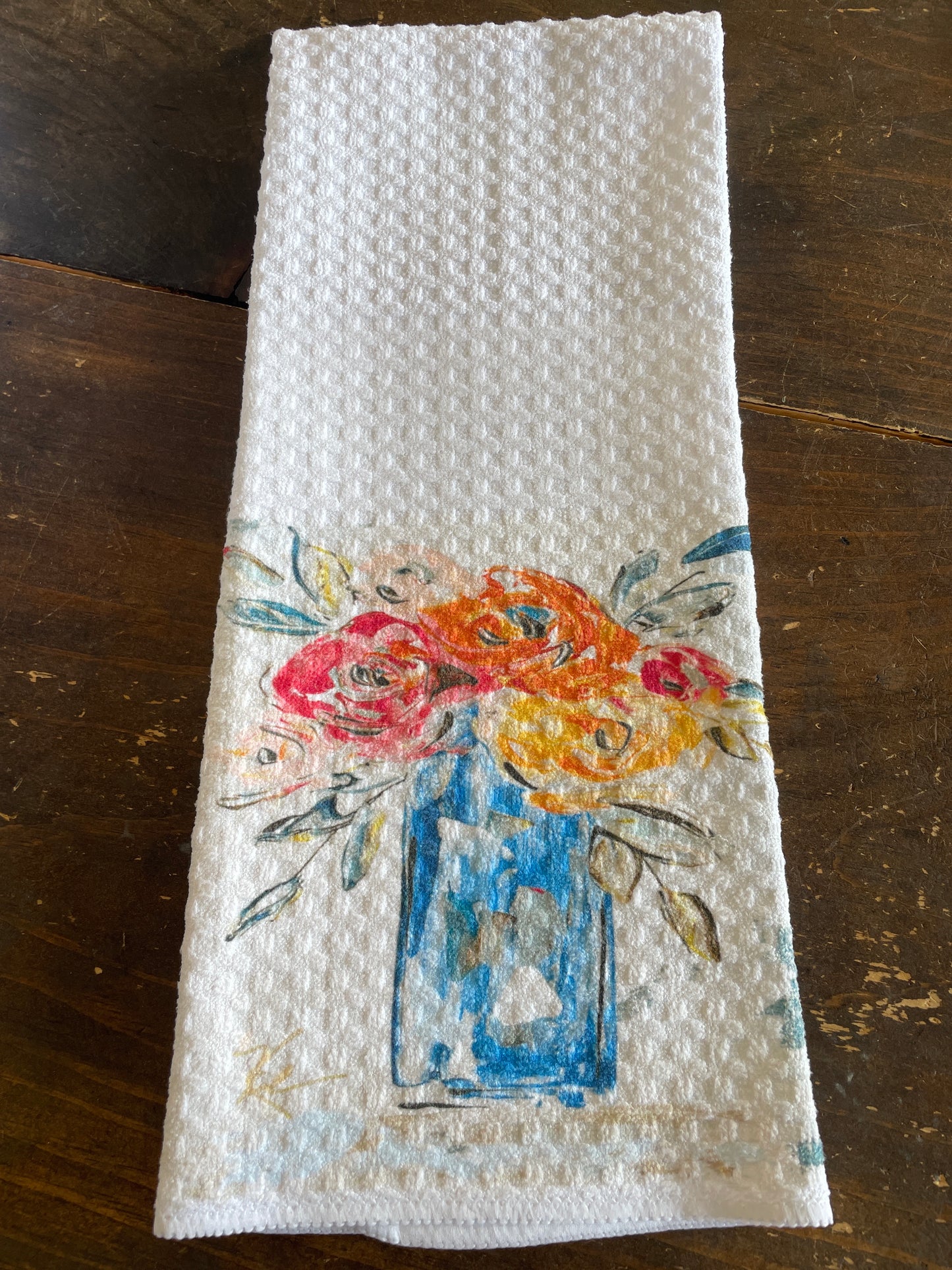 Flowers in Blue Vase Tea Towel