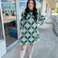 Forest Green Abstract Print Sweater Dress
