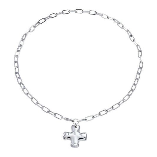 NOTABLE HAMMERED CROSS FRONT TOGGLE NECKLACE | Silver