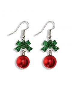 Green Bow & Red Ornament Earrings