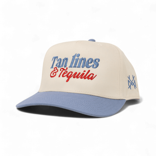 Tan lines and Tequila Trucker Hat: Retro Denim Blue/Natural