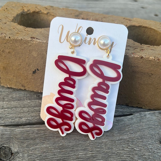 Maroon & White Dawgs Earrings