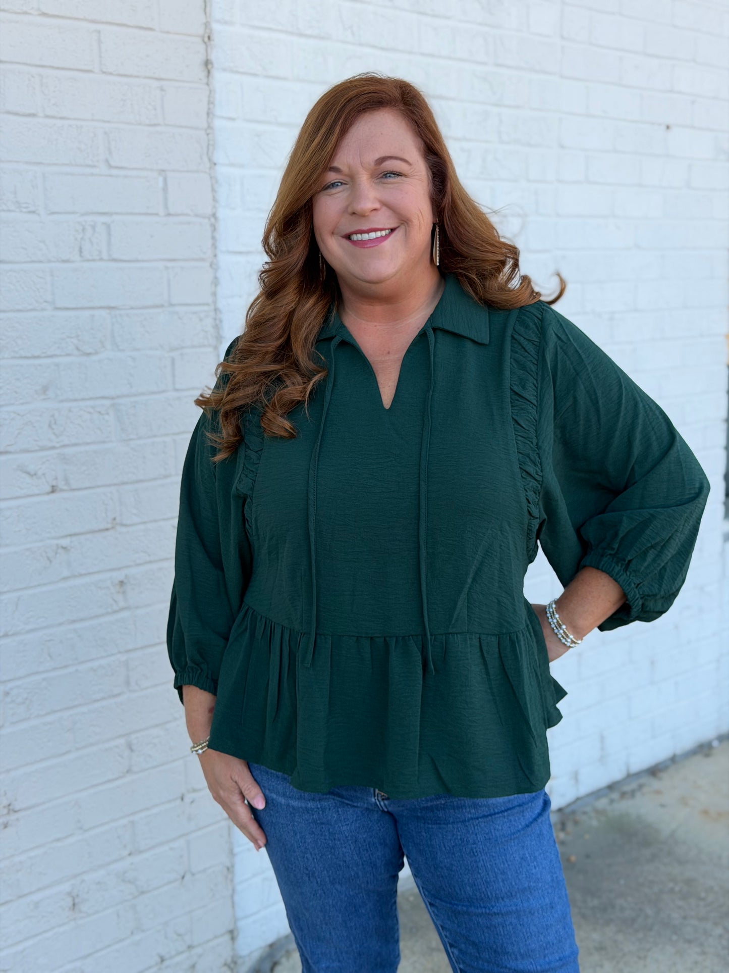 Hunter Green Peplum Blouse
