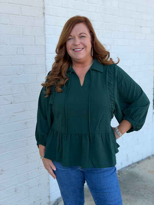 Hunter Green Peplum Blouse
