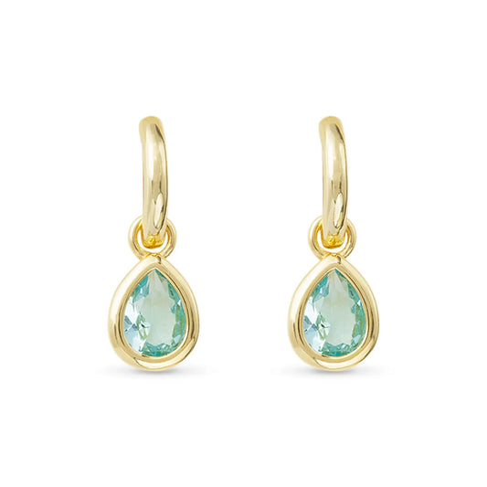 Gold Crystal Aquamarine Oval Earrings