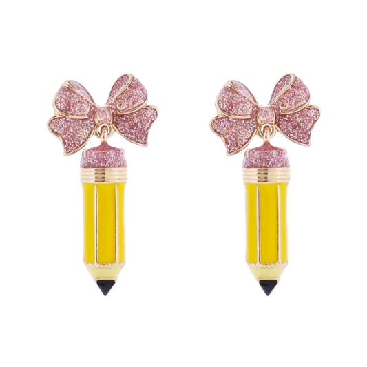 Yellow Pencil W/ Bow Post Earrings