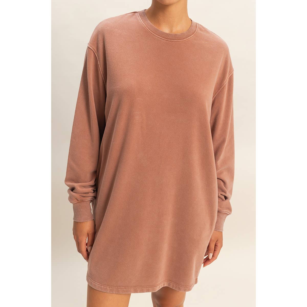 Chestnut Mineral Washed Oversized Mini Sweatshirt Dress