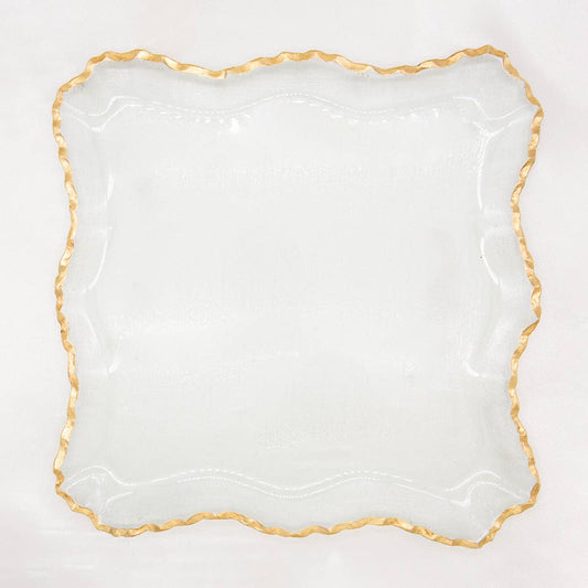 Montague Square Serving Tray - Clear + Gold