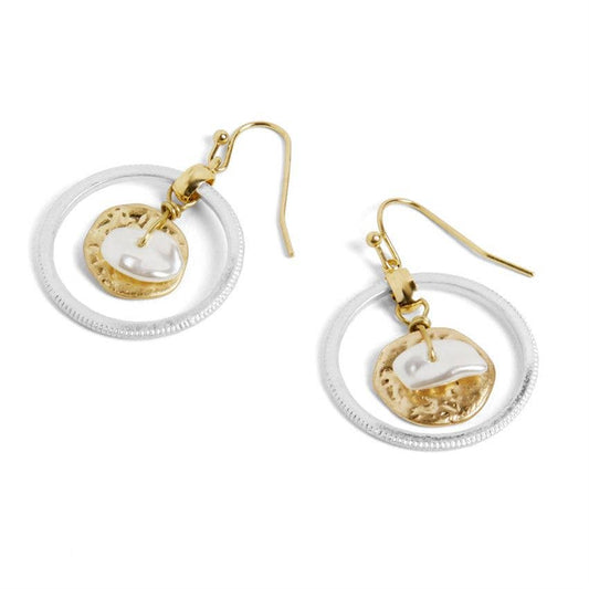 Swinging Pearl Earrings: Mixed Metal
