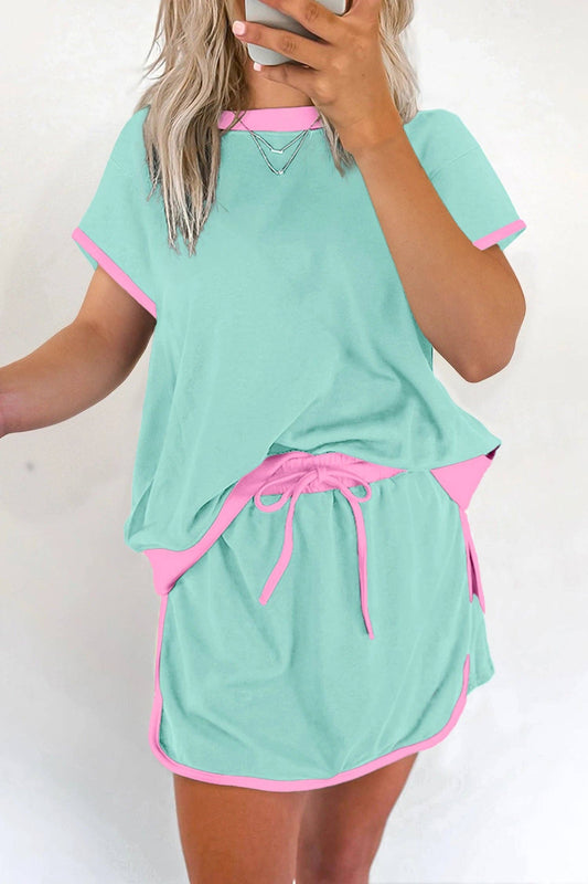 Colorblock T Shirt and Skort Set - Moonlight Jade