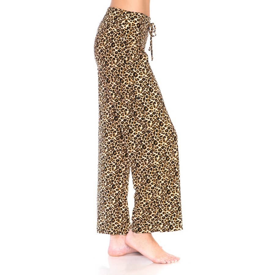 Tan & Black Leopard Print Pajama Pants with Drawstring