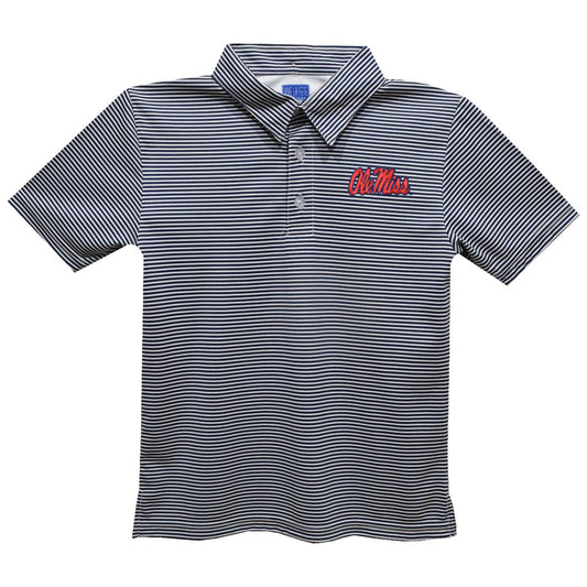 YOUTH - Ole Miss Rebels Embroideredred Navy Stripes Polo Shirt