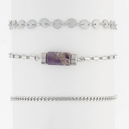Silver Genuine Stone Bracelet Set