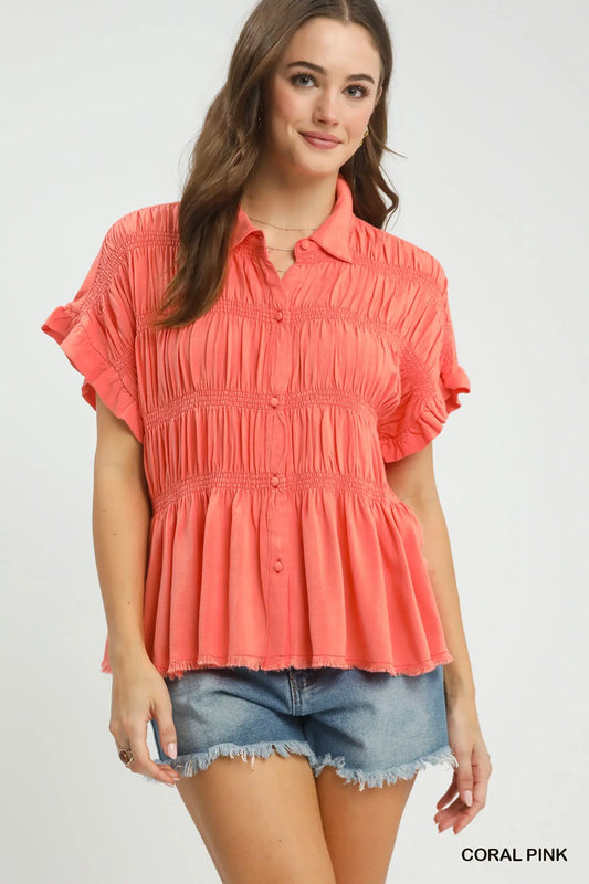 Coral Linen Blend Top