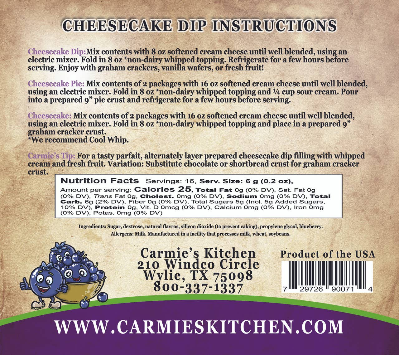 Wild Blueberry Cheesecake Dip Mix