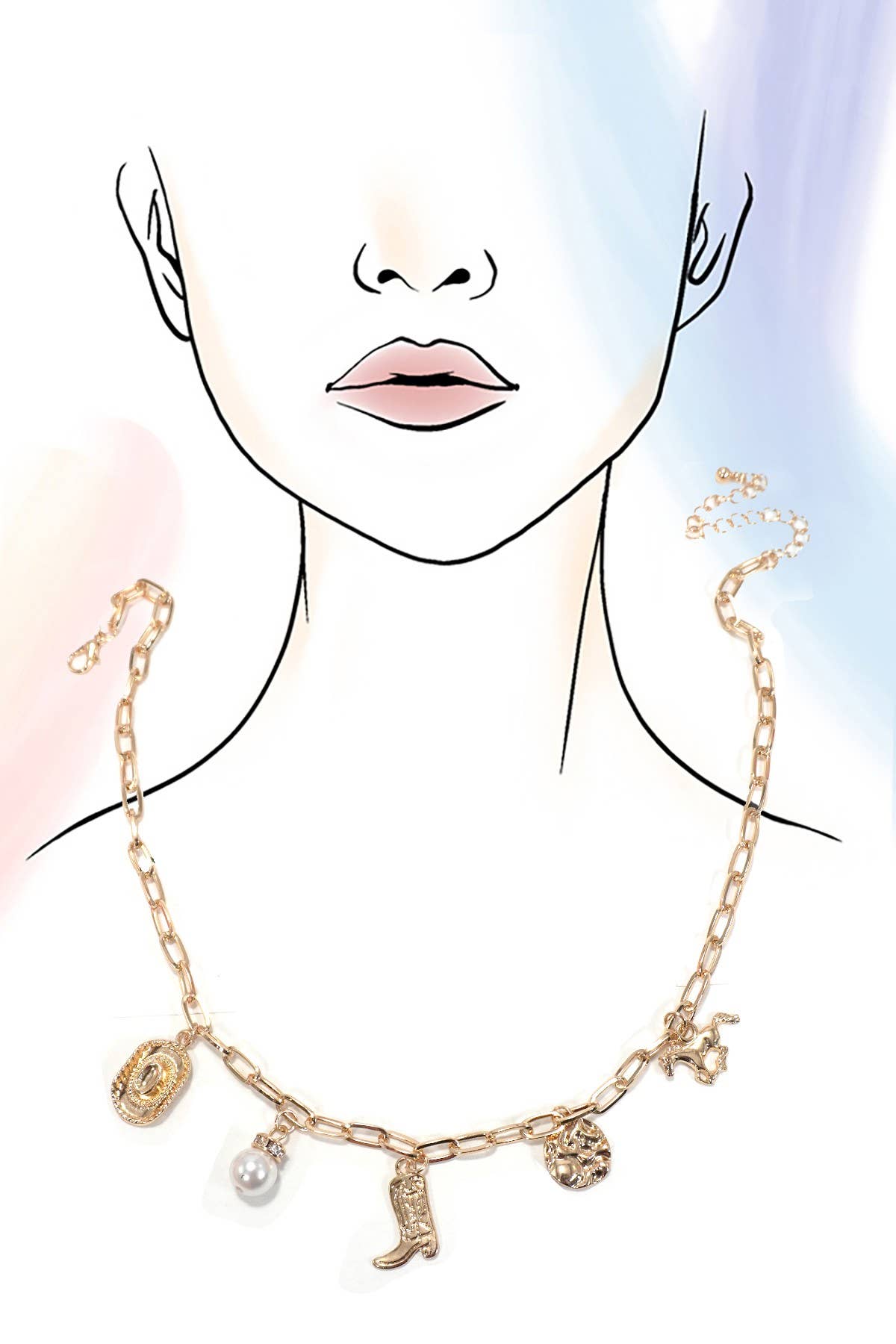 WESTERN BOOT STAR HAT HORSESHOE CHARM NECKLACE | Gold