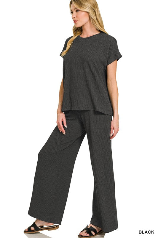 Relaxed Rib Top & Pant Set - Black