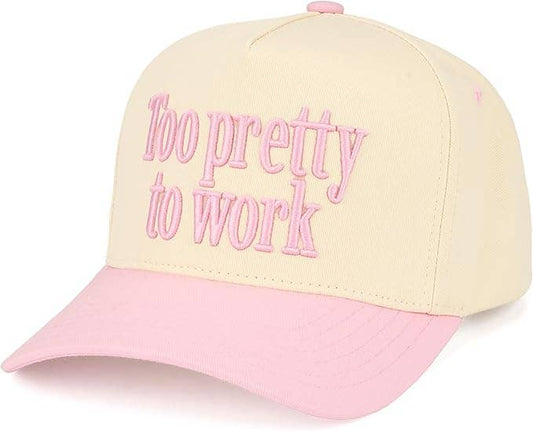 Too Pretty To Work Hat - Light Pink/Beige