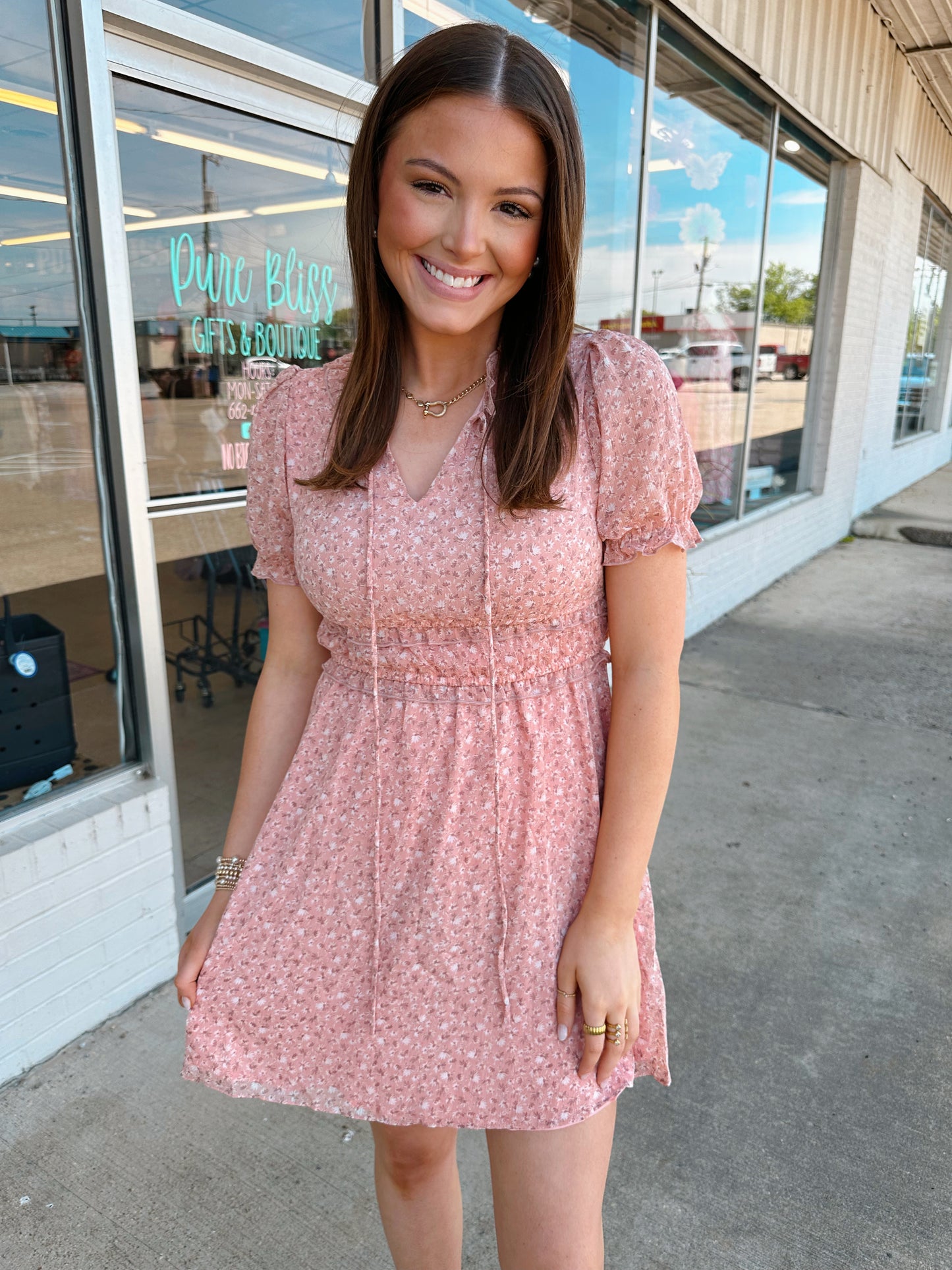 Floral Printed Chiffon Mini Dress