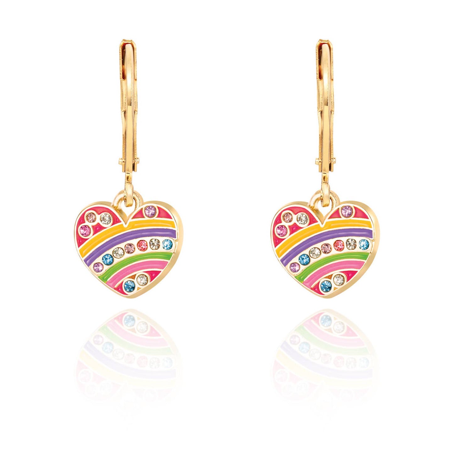 Crystal Rainbow Heart | Leverback Dangle Earrings