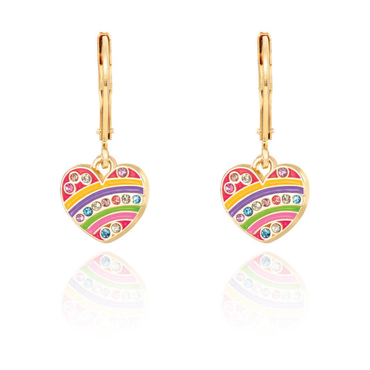 Crystal Rainbow Heart | Leverback Dangle Earrings