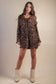 Mocha Leopard Printed Pleated Mini Dress