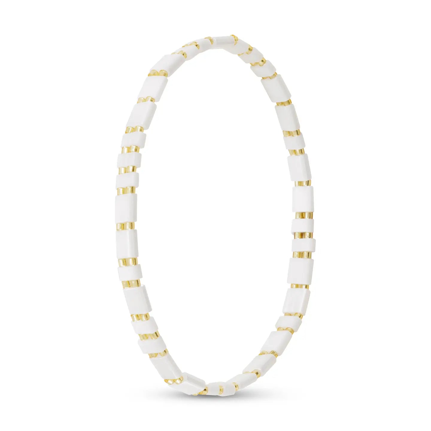 Gold & White Flat Bead Stretch Bracelet