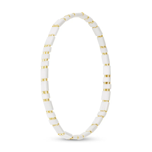 Gold & White Flat Bead Stretch Bracelet
